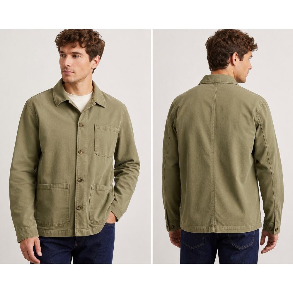 Quince Men’s Organic Comfort Stretch Chore Jacket XL Olive Green Utility Work